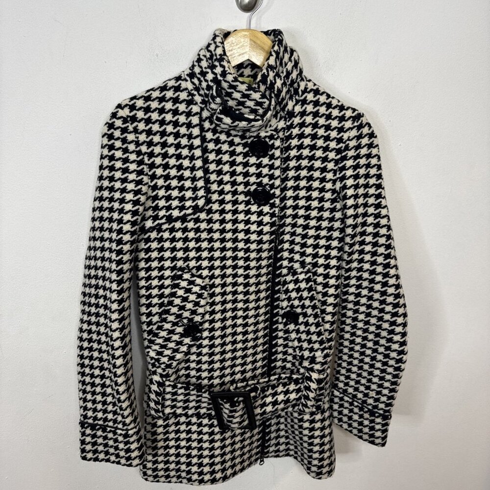 Soia Kyo Woman XS Canvas Coat Jacket Casual Trench Belted Houndstooth Wool Blend